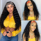 Headband Wigs Human Hair Deep Water Wave Human Hair Wigs 200% No Lace No Glue Machine Made Wig Beginner Friendly Curly Wigs