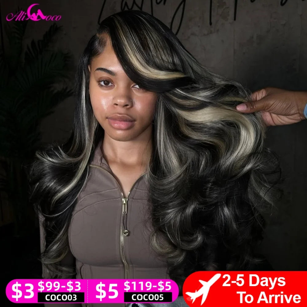 12A Blonde Highlight Wig Human Hair 13X4 13x6 Body Wave Lace Frontal Human Hair Wigs Pre Plucked Highlight 5x5 Lace Closure Wigs