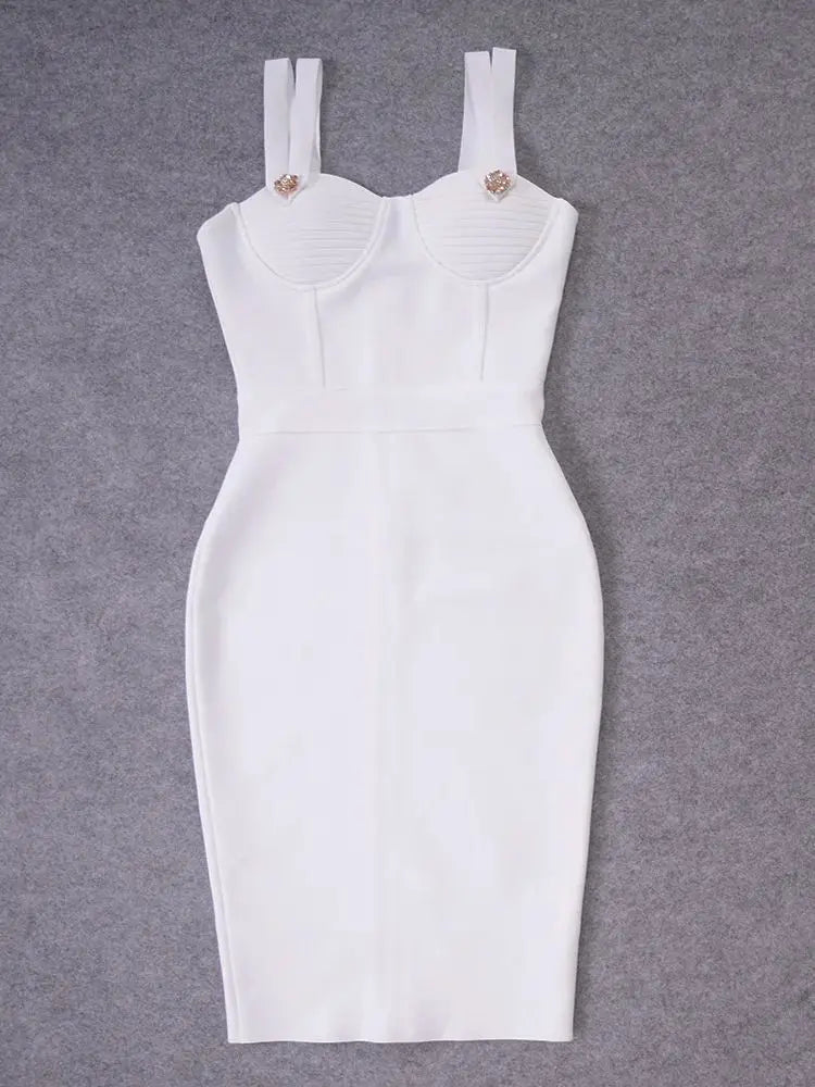 BEAUKEY Summer White Rhinestone Bandage Evening Dress Women Luxury Maxi Spaghetti Strap Red Club Celebrity Evening Party Vestido