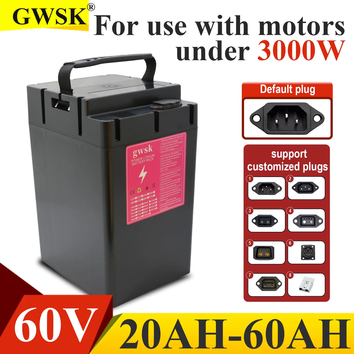 New Full Capacity 21700 Li Ion Battery Pack 60V 20AH 50AH Built In BMS Protection 24 Hour Fast Shipping Free Charger Included