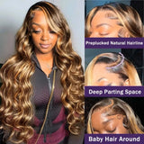220% Density Lace Front Wigs Human Hair Body Wave P4/27 Highlight 13x4 13x6 HD Lace Frontal Colored 40 46 Inch Human Wig