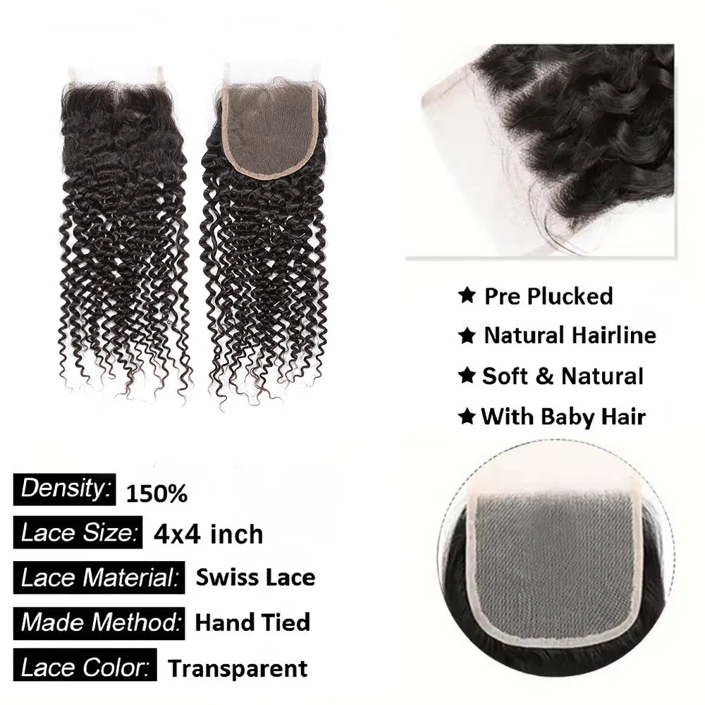 Human Hair Bundles With Closure Brazilian Kinky Curly Raw 3 4 Bundles With 4x4 5x5 HD Lace Closure Weave With 13x4 Frontal