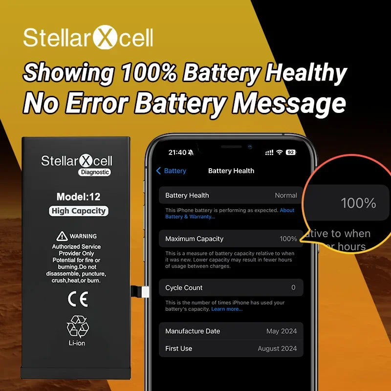 StellarXcell Diagnostic Battery Show Genuine Display Genuine Part No Error for iPhone 12 13Pro 14Plus 15Pro with Free Tools