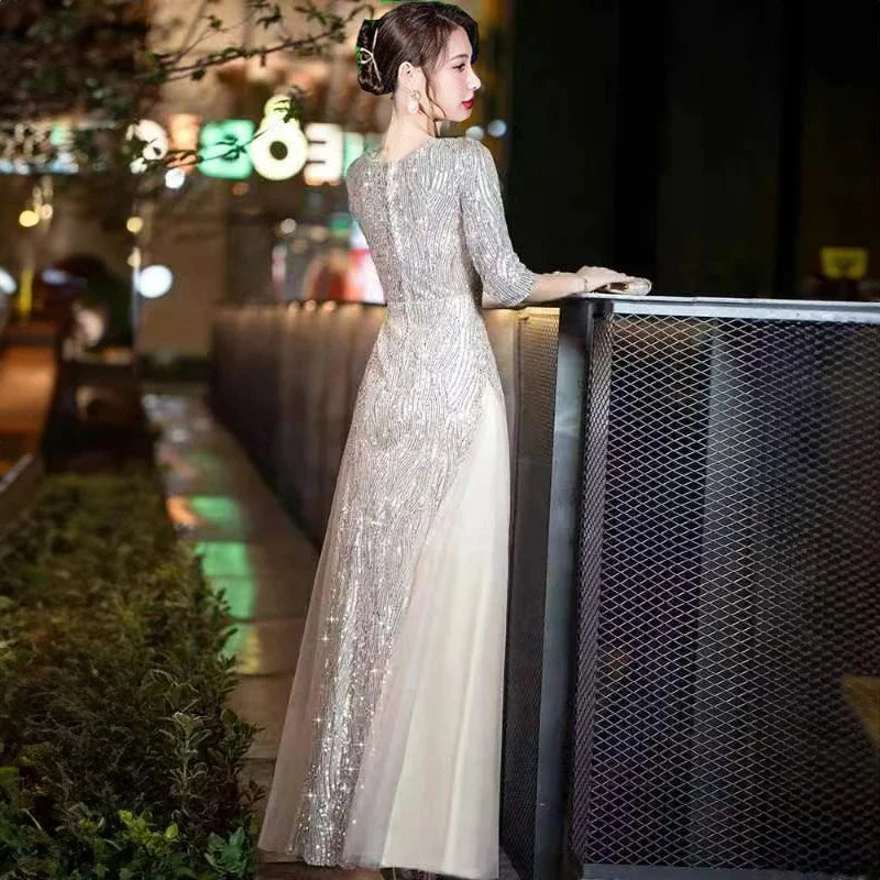 Evening Gown High-end Banquet Niche Light Luxury Host Steel Companion Conductor Choir Performance Costume Women's Long Dress WLF