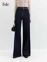 FSLE Slim Denim Jeans for Women New Autumn 2026 Style Mid-waisted Zipper Flared Pants Cotton Retro Solid Chic Streetwear