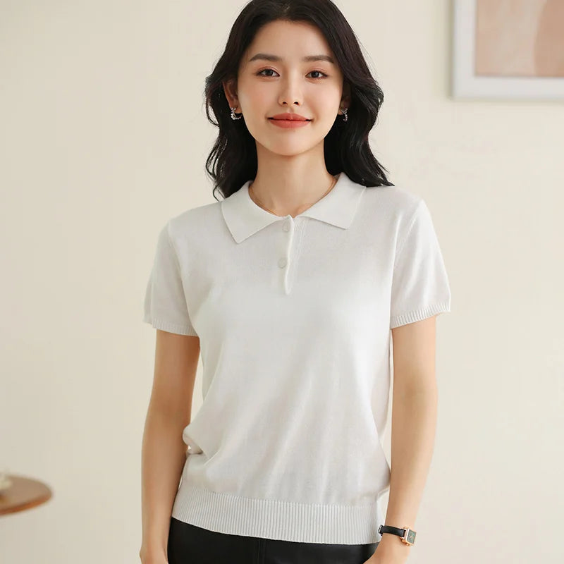 WinvyNee Summer Women's Clothing Cotton T-shirt Short Half Sleeve Polo Collar Clothes Solid Casual Pullover Female Top A1522006
