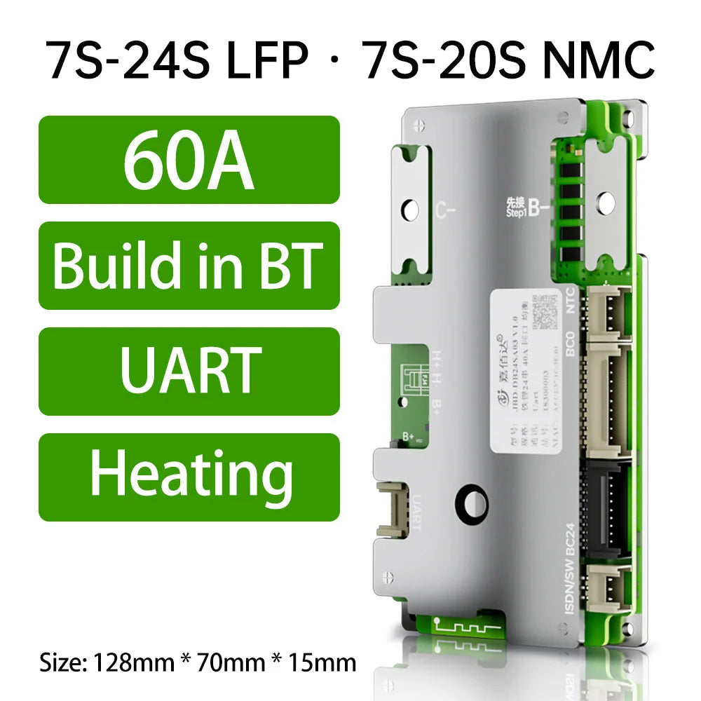 JBD Smart LiFePO4 BMS 7S 8S 24V 12S 13S 14S 36V 16S 48V 20S 21S With Built-in Bluetooth 40A 80A 100A Uart Function For E-bike