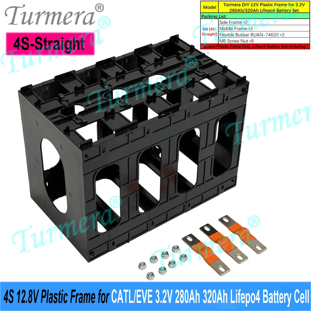 Turmera 12V 24V Battery Frame Flame-Retardant ABS PC Plastic Holder with Latches for CATL EVE 280Ah 320Ah 105Ah Lifepo4 Cell Use