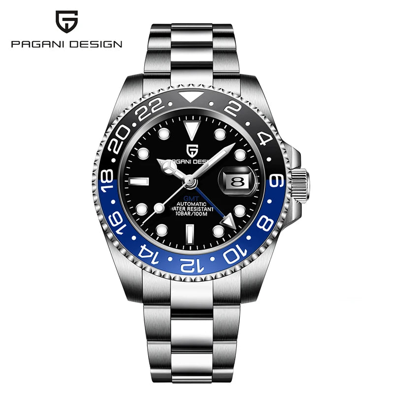 PAGANI DESIGN PD-1662 Luxury GMT Men Mechanical Wristwatch Sapphire Glass Stainless Steel 100M Waterproof Automatic Watches