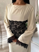 Elegant Women's Dress Full Sleeve Lace Patchwork Solid Straight Loose Female Dresses 2026 Spring Summer Casual Fashion Lady Robe