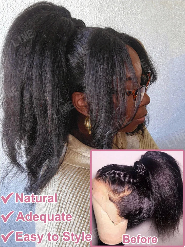 250 Density Kinky Straight 360 Lace Front Wigs Human Hair Brazilian 40 Inch Yaki Straight 13x6 HD Lace Frontal Wig Preplucked