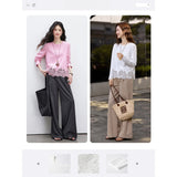 VIMLY Women‘s Casual T Shirts 2026 Spring New Fashion Round Neck Contrast Lace Trim Versatile Loose Fit Long Sleeve Top A3980
