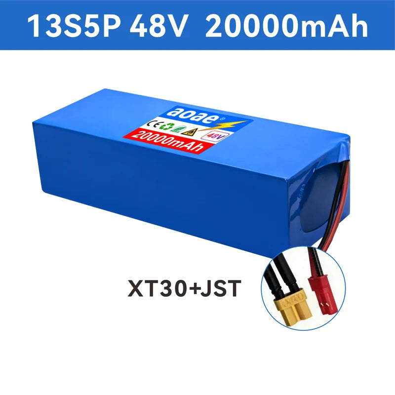48V Electric Scooter Battery 13S5P 20Ah 18650 Grade-A Cells 2000W Built-in BMS XT60 JST High Capacity Long Range Safe & Durable