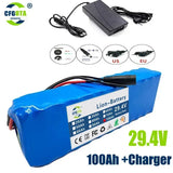 18650 Rechargeable Lithium Battery Pack 7S3P 29.4V 100Ah with BMS Suitable for 24V - 29.4V motors+2A Charger