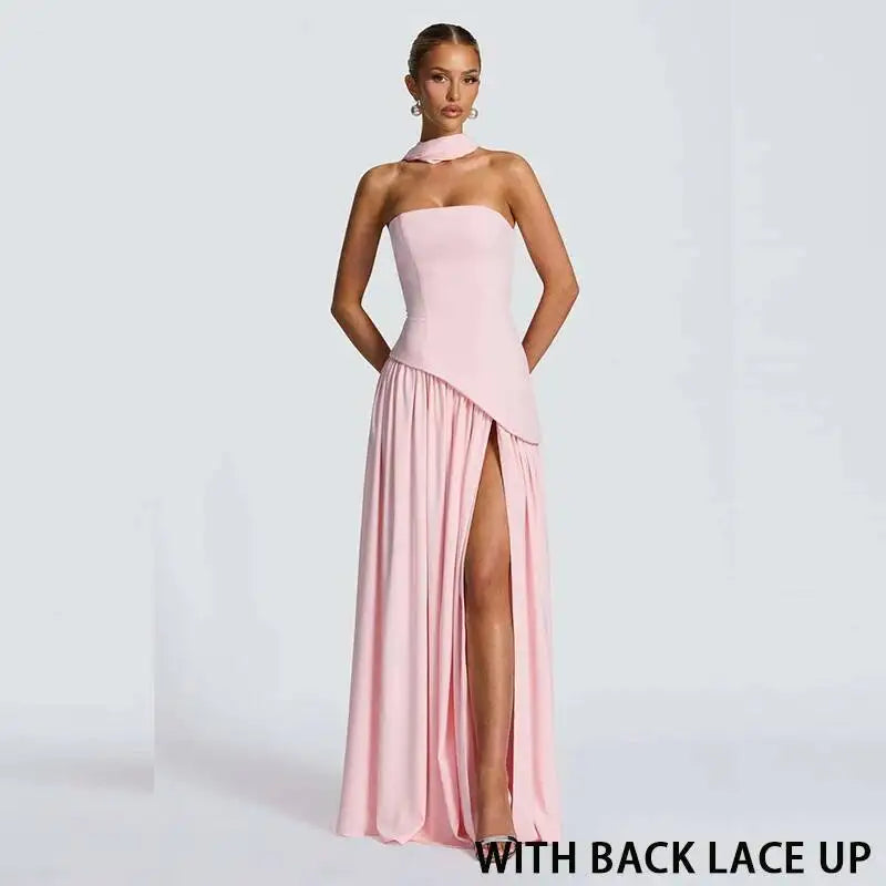 Giyu Sexy Evening Party Dresses Women 2026 Autumn Summer Maxi Long Dress Elegant Strapless Split Backless Pleated Dress