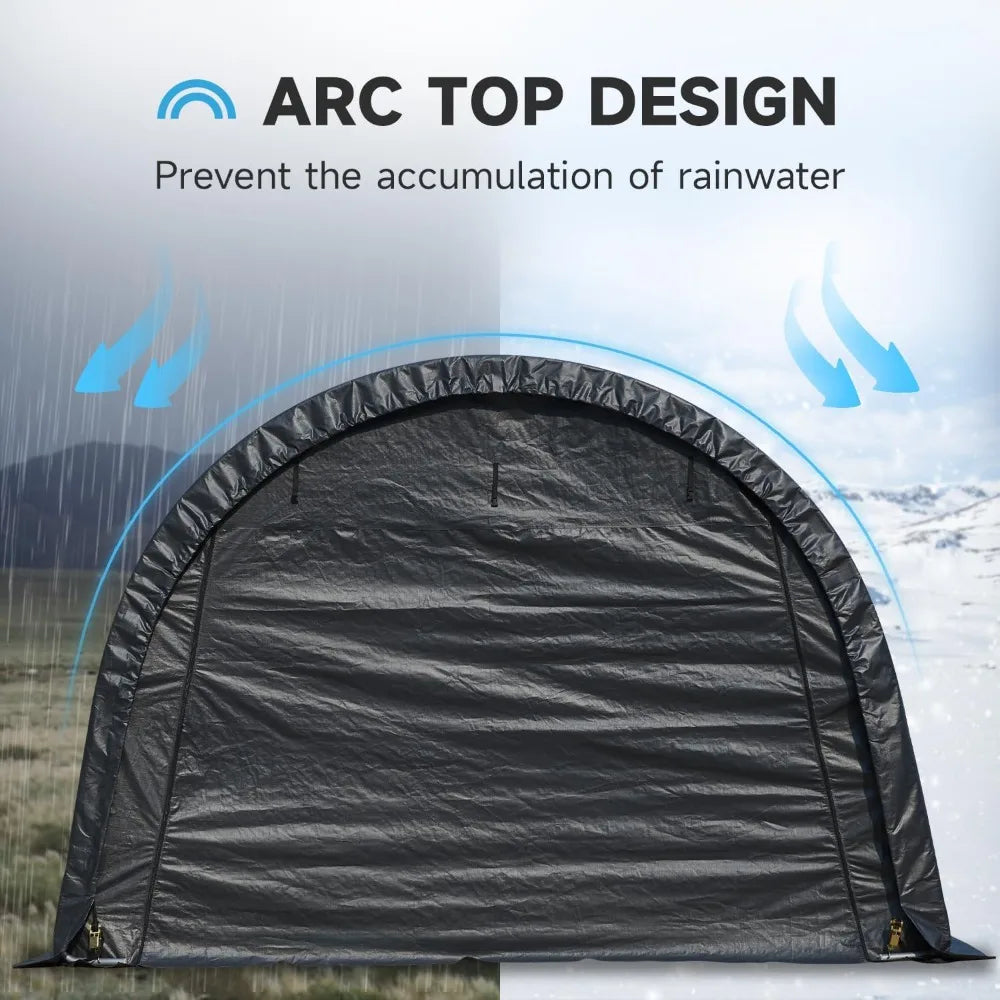 12 X 24 Ft Heavy-duty Carport, Portable Garage with Reinforced All-steel Frame and Domed Roof, Outdoor Waterproof Storage Shed