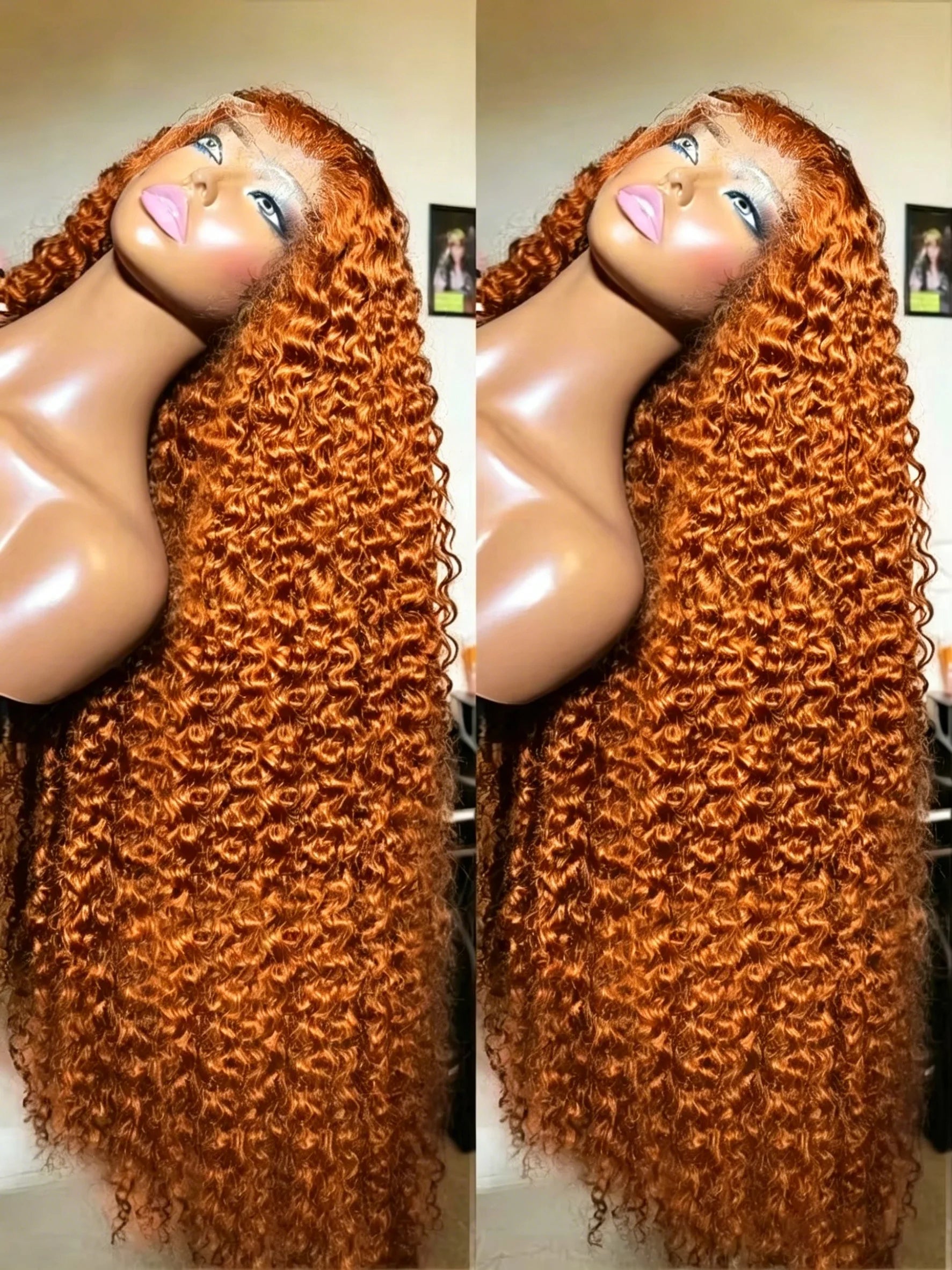 34inch Orange Ginger Water Wave Lace Front Wigs 13x4 13x6 #350 Colored Wigs Brazilian Human Hair Deep Curly Wigs 260Density