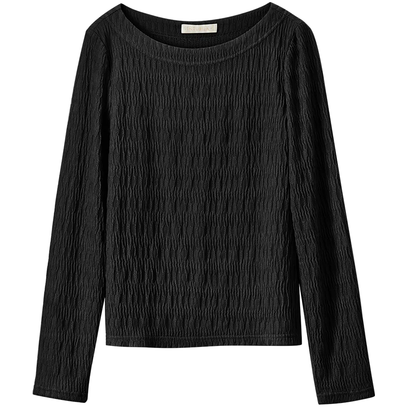 SENTUBILA Slash Neck T-shirt for Women's 2026 Spring Solid Casual Straight Knitted Long Sleeve Simple Tops Female 151T57497