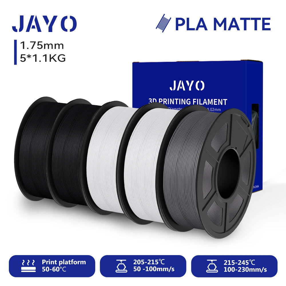 JAYO PLA Matte 3D Printer Filament 1.75mm+/-0.02mm 5/10Rolls 100% No Bubble Non-toxic3D Printing Materials for 3D Printer& Pen