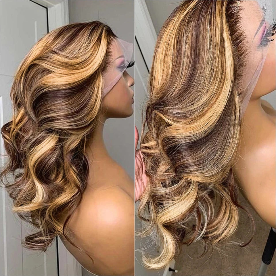 Highlight Wig 100% Human Hair 13x6 Hd Lace Frontal Wig Honey Blonde Lace