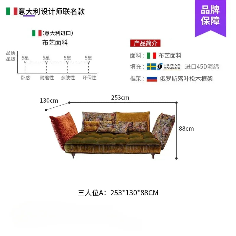 Sofa living room retro pattern high-end villa corner combination fabric sofa