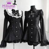 Mikumn Harajuku Y2k Japanese Lolita Style Dress With Shorts Kawaii Vestidos Women Gothic Lace Bow Flare Sleeve Party Mini Dress