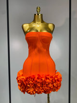 Women Sexy Strapless Backless Flower Embellished Mini Bandage Dress Bodycon Celebrity Party Cocktail Evening Party Club Dresses