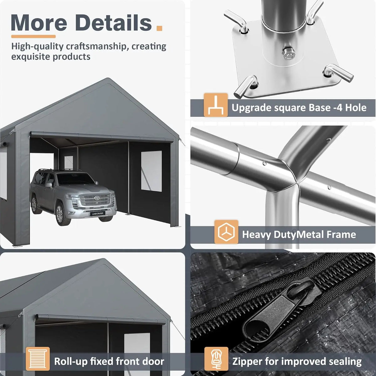 13x25 Ft Carport, Car Ports with 180g PE Tarp, Side-Opening Door & Roll-Up Windows, Carport Canopy, Portable Garage, Customized