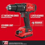 V20 Cordless Hammer Drill Kit 1/2 inch 2 Batteries and Charger Included CMCD711C2