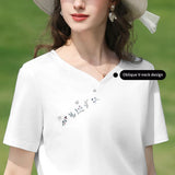 I BELIEVE YOU White Short Sleeved V-Neck T-Shirt 2026 Summer New Flower Embroidered Casual Breathable Top For Women 2262016297