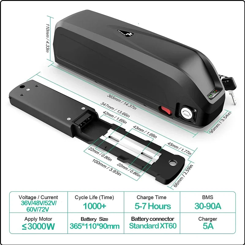 Electric Bike Hailong 48V45AH Battery 52V 18650 Cell Cham Rider 72V60V 30AH40 50 60ah 50A BMS Huge Capacity 2000W Super Powerful