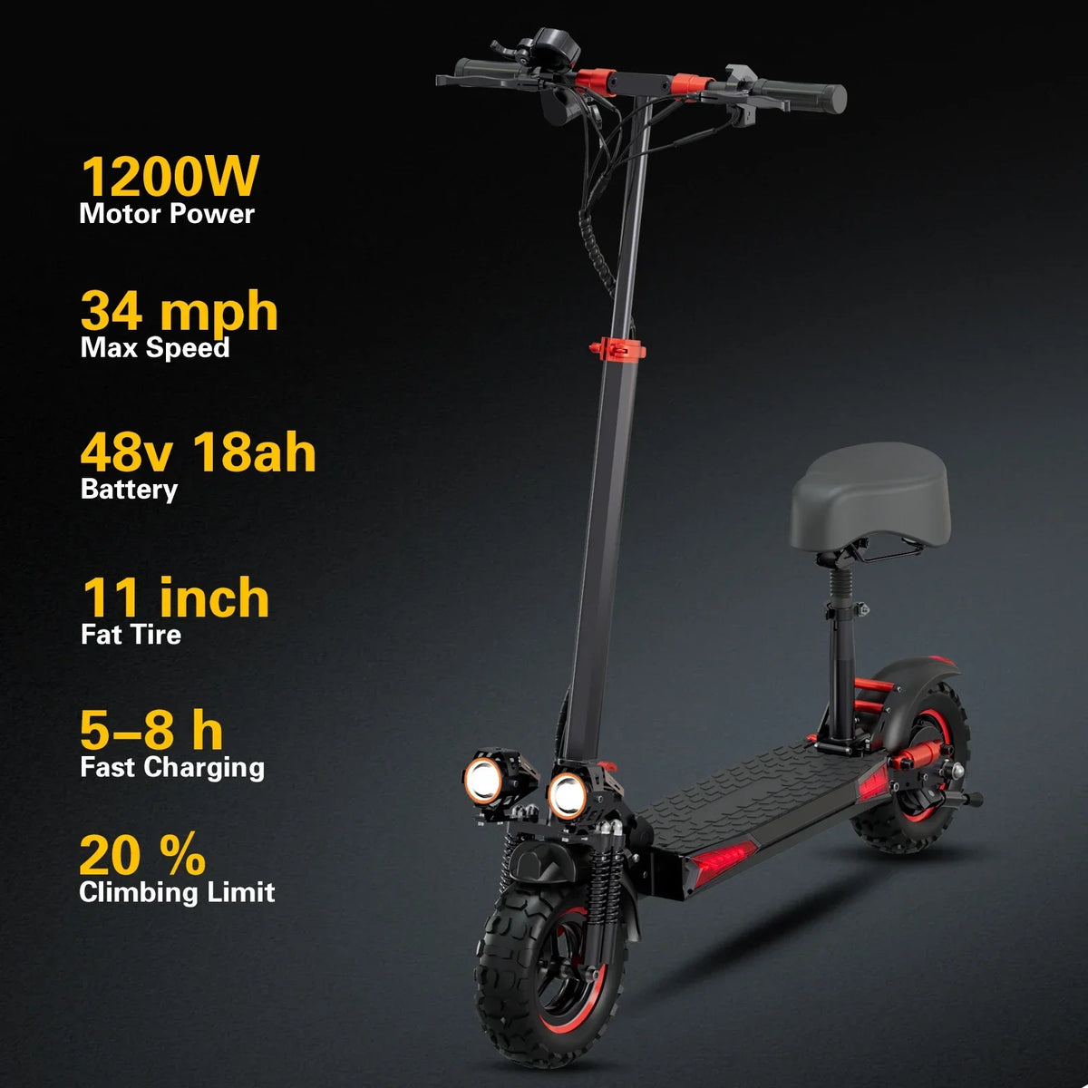 FREEBOY J11 MAX Adult Electric Scooter 1200W Motor 48V 18Ah Battery Folding E-Scooter 11 Inch Fat Tire E-Mountain Scooter