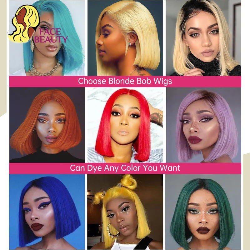 613 Blonde Bob Wig 13x6 13x4 Transparent Lace Frontal Wig Straight Brazilian Human Hair Lace Front Wigs For Women Colored Wigs
