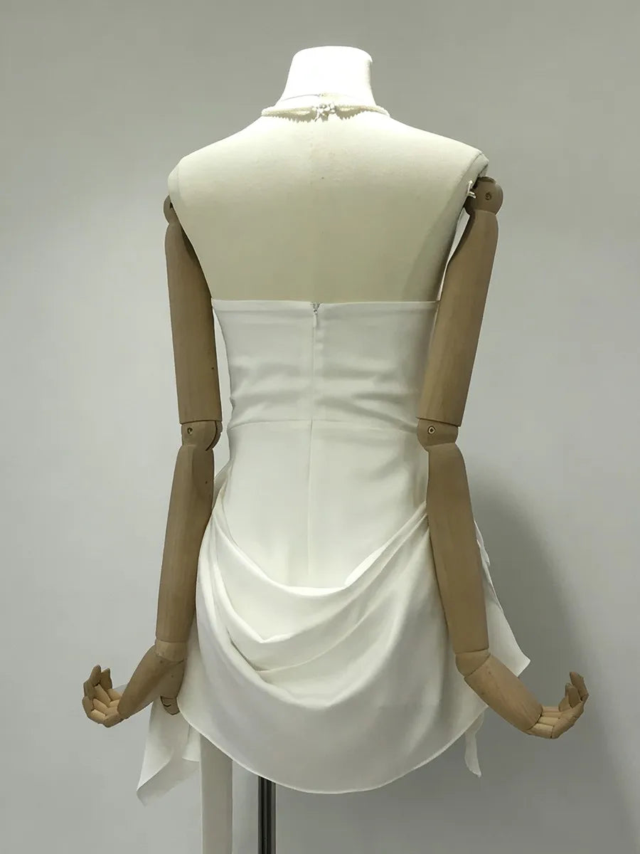 TWOTWINSTYLE Sexy Slimming Spliced Shirring Irregular Dress for Women Strapless Sleeveless Patchwork Ribbon Mini Dresses Female