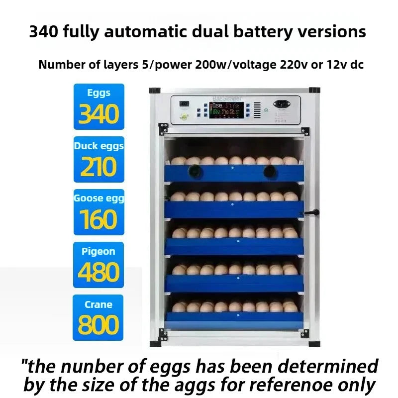 Dual Power 220V/12V  340 Eggs Fully Automatic Incubator Control Temperature Humidity Hatching Machine Eggs Chicken Duck Goose