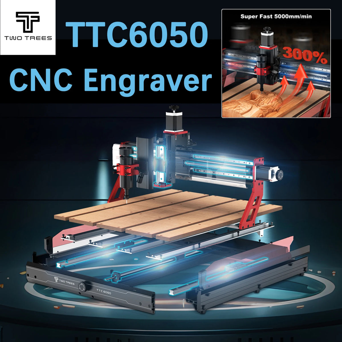 Twotrees 500W CNC Router TTC6050 CNC Engraver DIY Woodwork 600x500mm Laser Engraving Machine For Wood PVC PCB Glass DMF Metal