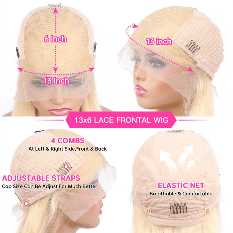 13x6 Purple Lace Front Human Hair Wig Brazilian 613 Blonde Pink Grey