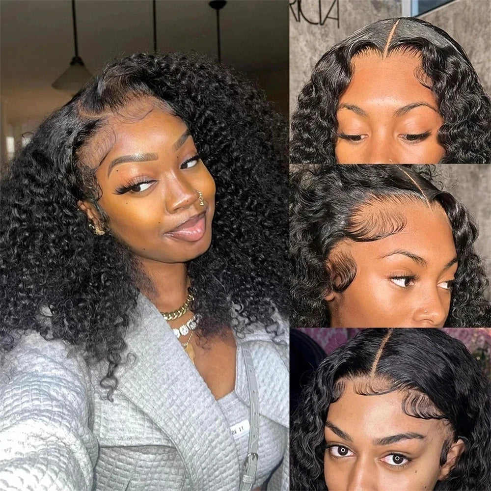 Deep Wave Bob 100% Human Hair Wigs Pre Plucked 13x4 Lace Front Wigs Water Wave Human Hair Curly 4x4 Lace Closure Wigs Burmese Human Hair For Black Women 240% Density 16 Inch