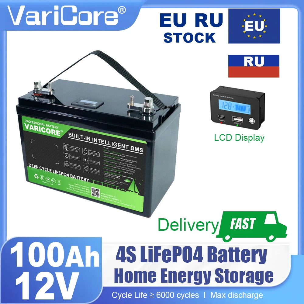 VariCore 12.8V/24v 360Ah 340Ah 180Ah 120AH 100Ah LiFePO4 Battery 25.6v 12V Lithium Iron Phosphate for RV Touring Car Solar Wind