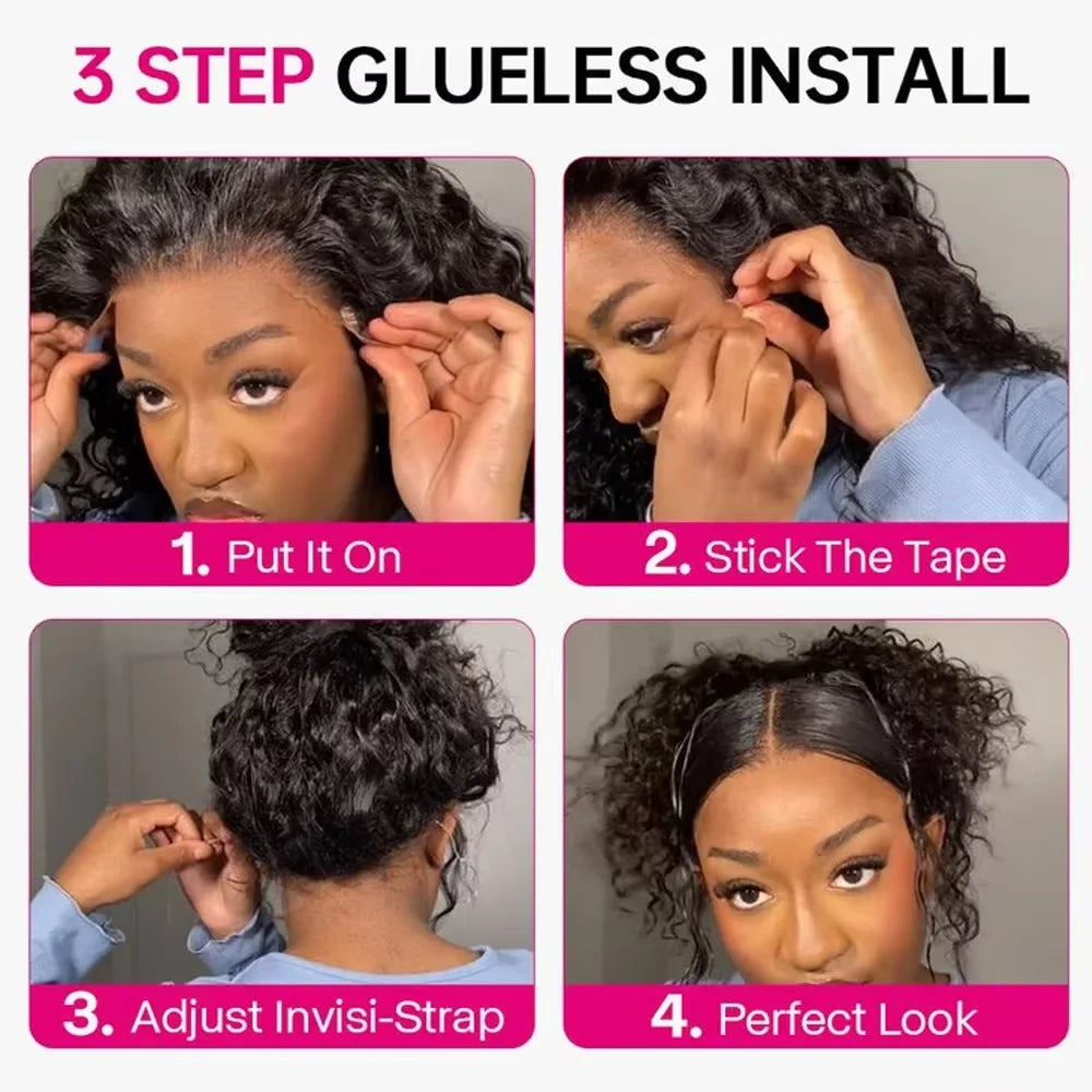 Deep Wave Glueless Invisible Strap 360 HD Full Lace Wig Human Hair 13x4 13x6 Water Wave Lace Front Wig 4x4 5x5 Closure Curly Wig