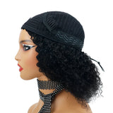 3 In 1 Human Hair Half Wig Drawstring Clip In Kinky Curly Headband Machine Wig Natural Color Seamless Natural Looking For Women
