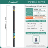 MOVECRAB Series Digital Torque Wrench 1.5-340N.m 2% Accuracy Preset Values with Buzzer, LED Flash & HandleVibration Notification