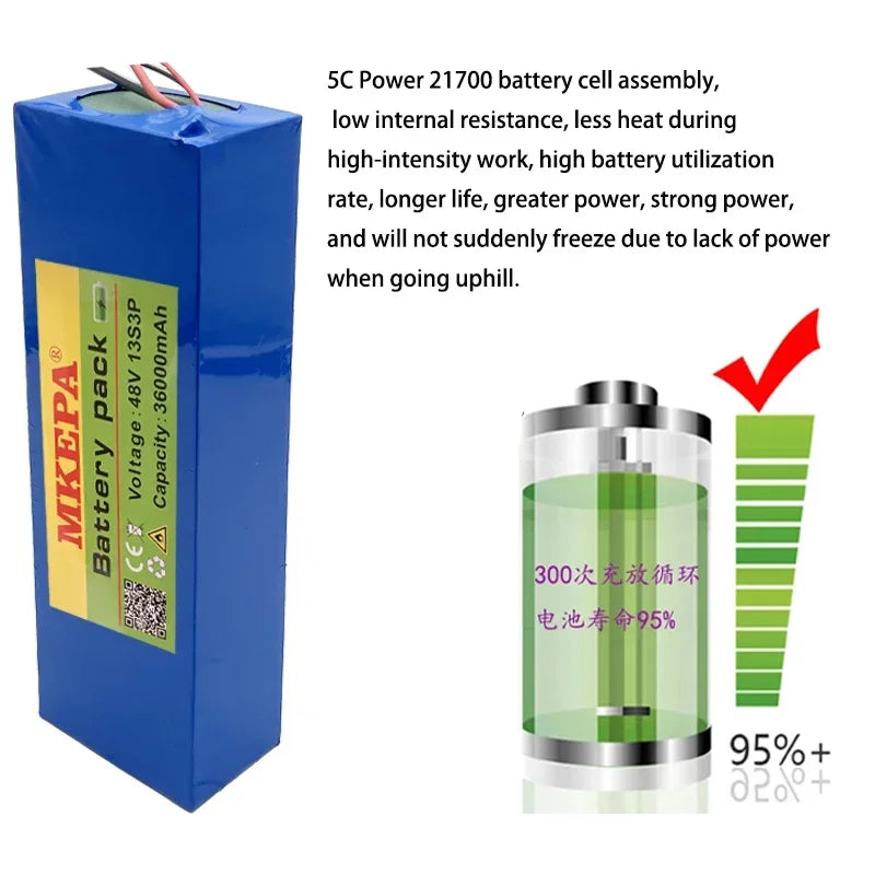 48V 13S3P 36Ah 21700 electric scooter folding electric lithium ion battery,Large capacity, high power External battery，with BMS