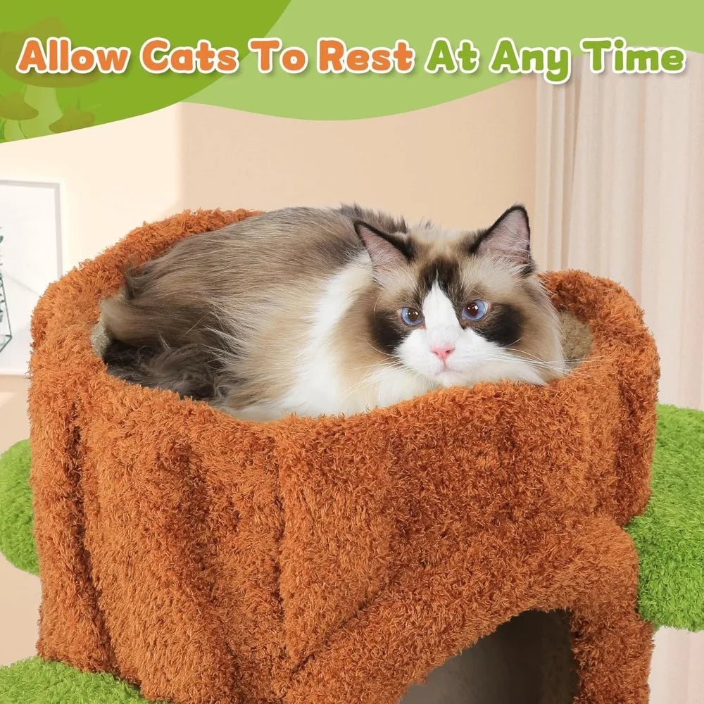 nunu super large cat tree tower – all-in-one tall cat tower with scratching post, luxury multi-level solid wood cat condo for in