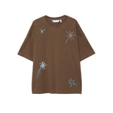 MOVEUP Short-Sleeve Crew Neck T-Shirt 2026 Spring New Firework Beading Woven Label Tees Casual Loose Top for Women 3ELC10536