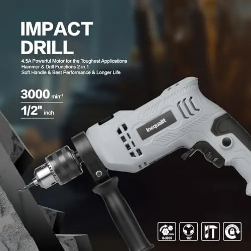 Inequalit 4.5A Corded Hammer Drill with 105-Piece Set & Carry Case