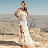 Elegant Sexy Vacation Long Dress Lace High Slit Pleated Charming Summer Luxurious Slimming Party Evening Dresses Women's Clothes