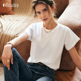 OLrain Embroidered T-shirt Woman 2026 Spring Summer Straight Commute White Cotton Casual Short Sleeve Basic Tops O22XT53052