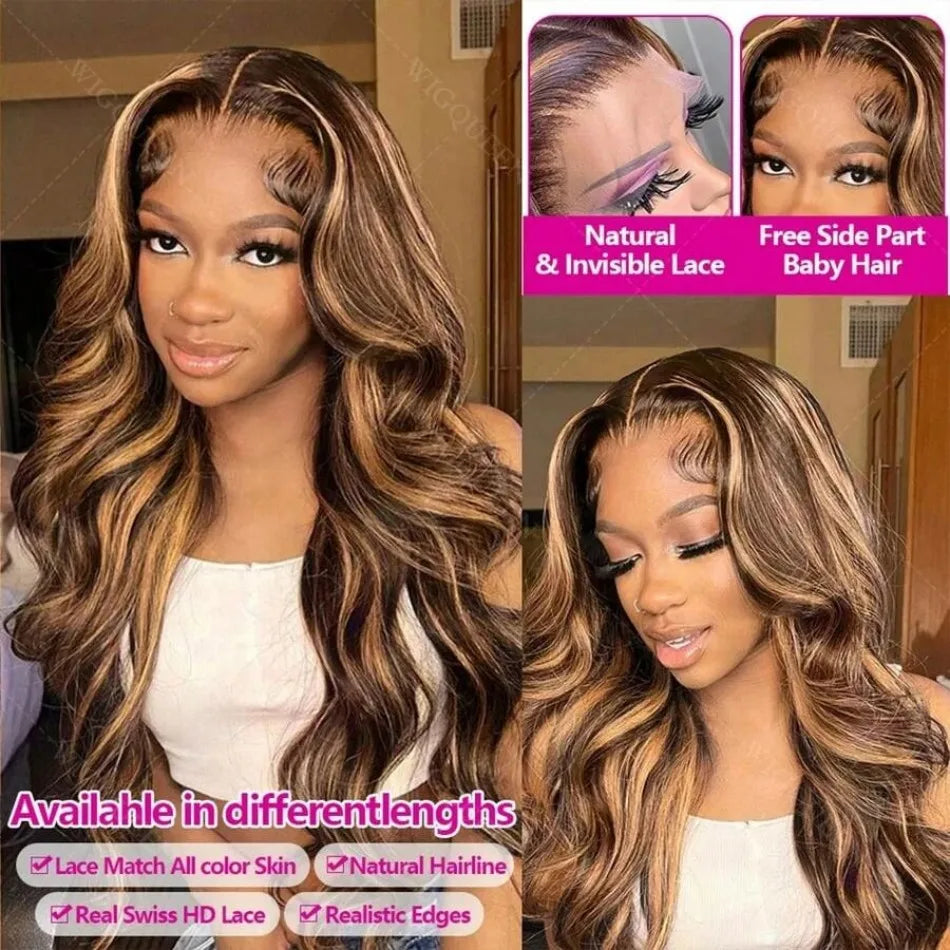 13X6 Hd Lace Frontal Wig Highlight Ombre Wig Human Hair 427 Body Wave Original Brazilian Wigs P1B30 Lace Front Wigs 250 Density