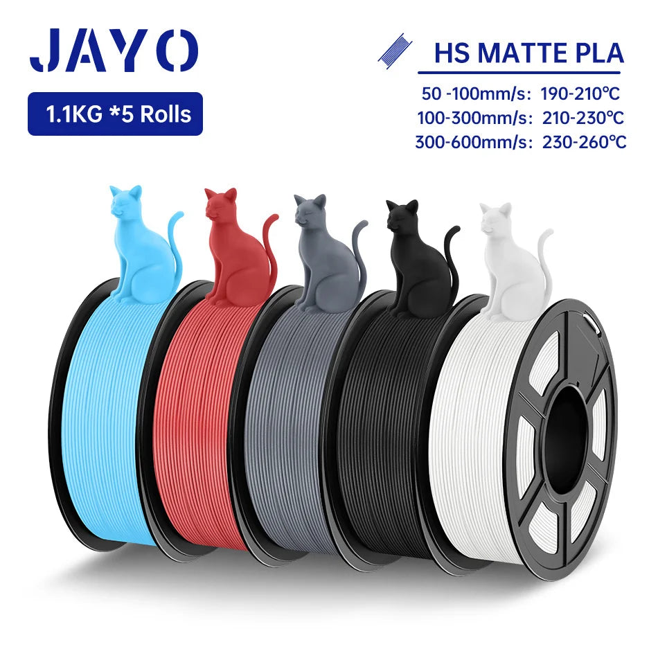 JAYO PLA Classic 3D Filament 1.75mm High Speed Matte PLA 3D Printer Filament Neatly Wound 3D Printing Materials 5Rolls/set